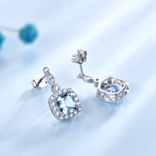 925 Sterling Silver 7*7MM Sky Blue Princess Cut Stud Earrings, Quality Jewelry Earrings Suitable For Women, Suitable For All Occasions