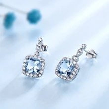 925 Sterling Silver 7*7MM Sky Blue Princess Cut Stud Earrings, Quality Jewelry Earrings Suitable For Women, Suitable For All Occasions