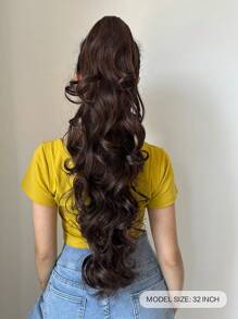 Tóc giả đuôi ngựa dài 32 inch, chịu nhiệt, kiểu sóng nhẹ, có móc cài, dành cho nữ. - Nâu đen - Xem 3