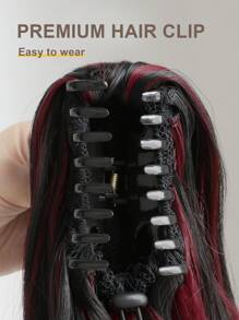 Claw Ponytail Extensions Hair Highlight 22 Inch Long Wave Hair Heat Resistant Fiber Synthetic Hairpiece For Women Girls Party Daily Use - Red Highlight - View 7