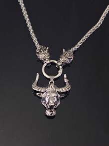 Nordic  Head Pendant Necklace, Vintage Crow Odin Battle Axe Necklace, Men's Fashionable Exaggerated Necklace, Antique Viking Talisman From Norway, Party Accessories And Gifts - Silver - View 7