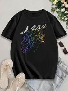 LGBTQ+ Valentine's Day Rainbow T-Shirt | Gay Pride Kiss Tee For Women - Black - View 2