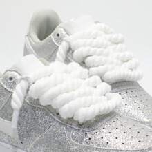 2 pary ręcznie robionych, okrągłych sznurówek o grubości 8 mm/5 mm, w jednolitym kolorze, do trampek i trampek o grubym obcasie, obuwia codziennego, białych butów damskich i męskich - Lina bawełniana biała 8mm+5mm - Zobacz 6