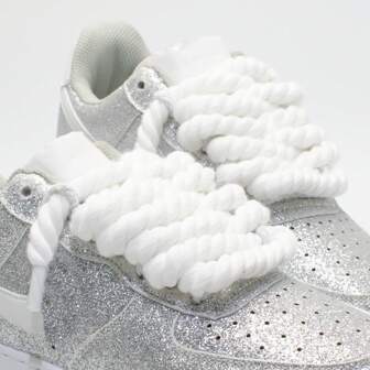 2双手工制作的8毫米/5毫米粗纯色圆绳鞋带，适用于运动鞋、厚底运动鞋、休闲鞋、白色男女鞋。