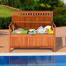 42'' Storage Bench Deck Box Solid Wood Seating Container Tools Toys W/Backrest - Nature - View 3