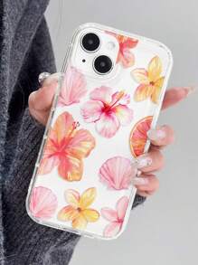 花朵手机壳 1个 水彩芙蓉花、鸡蛋花、贝壳图案 透明软壳 防滑保护套 兼容 11/12/13/14/15 Pro Max 防水防震防摔防刮花 国际版，非国内版 - 彩色 - 查看 1