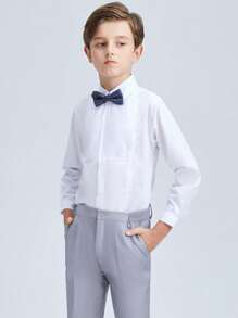 男童衬衫长袖衬衫男孩正装衬衫制服青少年儿童休闲白色标准百搭 6-16 岁 - 白色 - 查看 4