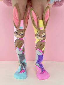 A Pair Of Lovely Rabbit Socks, Long-Eared Rabbit Accessories, Suitable For Kids Knee-High Socks, Suitable For Daily Summer Campus Dressing And Party Use - Multicolor - View 3