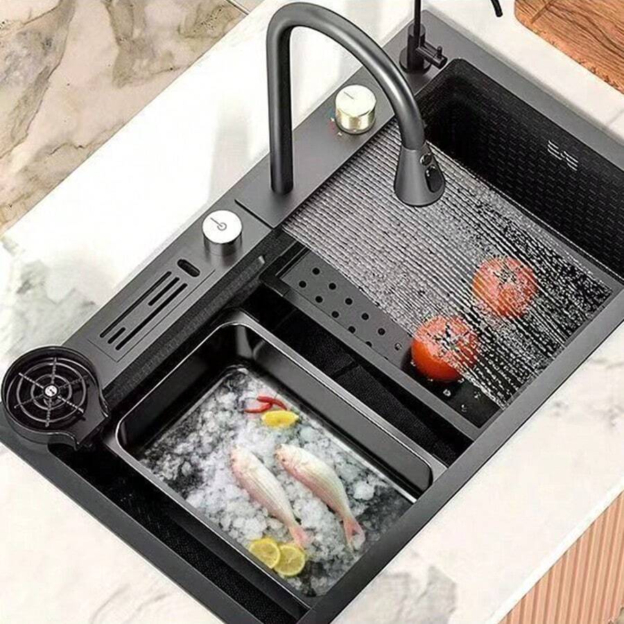 Fregadero De Cocina De Acero Inoxidable Con Accesorios 80x45 - Negro - Ver 1