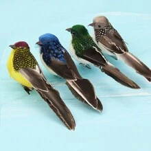 1 件栩栩如生的羽毛鸟人造花卉装饰，自然主题小鸟泡沫与真羽毛