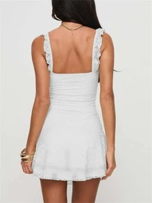 Women Lace Dress, Sleeveless Backless Slim Fit A-Line Dress Summer Mini Slip Dress - 白色 - 查看 7