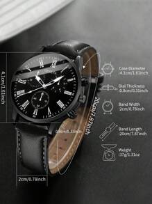 1 Stück Herrenleder Gürtel Lässig Sport Römische Skala Klassische Quarz Armbanduhr, ohne Uhrenetui