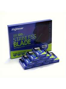 100 piezas de cuchillas de afeitar de doble filo ultra afiladas de platino - de acero inoxidable de alta calidad, aptas para recortar el bigote y la barba - Plateado - Ver 1