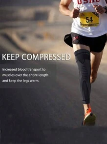 1 Pair Full Leg Compression Sleeve, Knee Support Protector Suitable For Men & Women Basketball, Cycling, Sports, Football Gym Accessories Knee Support - Black - View 3