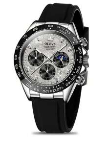OLEVS. 1pc Relógios masculinos de luxo da moda com cronógrafo de fase lunar, relógio de pulso de quartzo, relógio esportivo à prova d'água luminoso para homens + caixa, presente masculino