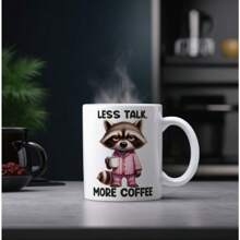 "MINDER PRATEN, MEER KOFFIE" 11 Oz keramische beker, hittebestendige koffiebeker, herbruikbaar, leuk patroonontwerp, de perfecte familiedrank voor koffieliefhebbers, ideaal voor sap, melk, koffie - perfect verjaardags- en vakantiecadeau voor familie, cadeau voor hem, grappige mok