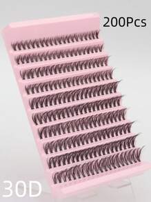 200 piezas de pestañas 30D, kit de pestañas sintéticas de visón DIY - rizado D de 0.07mm, longitud mixta de 10-16mm, ojos brillantes, racimos de pestañas 3D naturales y esponjosos, herramientas de maquillaje reutilizables, adecuado para todas las ocasiones, regalo ideal, regalo navideño