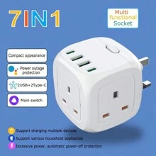 New Multifunctional Power Converter/Power Socket/Wall Socket, Equipped With 3 AC Ports, Paired With (2 USB-A) (2 TYPE-C), Multifunctional Conversion Socket/Short Circuit Protection/Suitable For Home, Office, Kitchen, Garage, And Other Scenarios. - UK Plug(220-240V) - View 2
