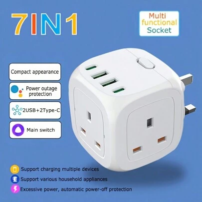 New Multifunctional Power Converter/Power Socket/Wall Socket, Equipped With 3 AC Ports, Paired With (2 USB-A) (2 TYPE-C), Multifunctional Conversion Socket/Short Circuit Protection/Suitable For Home, Office, Kitchen, Garage, And Other Scenarios.
