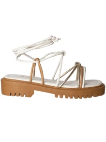 AC. ANA CRISTINA FOOTWEAR Sandália Feminina Tratorada Papete Flatform Amarração Confortável Blogueira