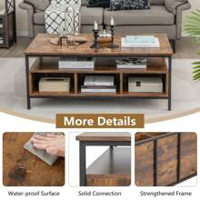 Industrial  Coffee Table Wooden Cocktail Center Table With Storage Shelf - Coffee Brown - View 5