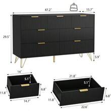LYNSOM Black Dresser For Bedroom, Fluted 6 Drawer Wood Dresser With Golden Handles, Modern Dressers & Chests Of Storage Drawer For Hallway Entryway - màu đen - Xem 2
