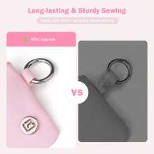 POIUGOYA Keychain Wristlet Wallet, Zip Around Dual Pouch Wristlet Portable, Nylon Secure Coin Purse Small Wallet With Key Ring, Fashion Women's Cute Wallet With RFID, Identification Window - Pink & Beige - View 7