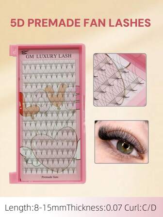 120Fans 12Rows/Box 5D Premade Fans Eyelash Extensions Pointy Base Sharp Thin Root 0.07mm Thickness C D Curl In 8-15mm Length