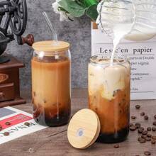 Glass Cups With Lid And Straw, 16oz Beer Glasses Glass Coffee Cups, Iced Coffee Cups With Lid, Glass Tumbler With Straw And Lid (2 PACK) - 2 Glasses + 2 Straws + 2 Lids - View 11