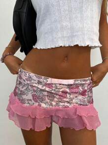 Women's Ruffle Mini Skirts Casual Low Waist Bow Front A-Line Skirts Cute Summer Skirts - 花色 - 查看 3