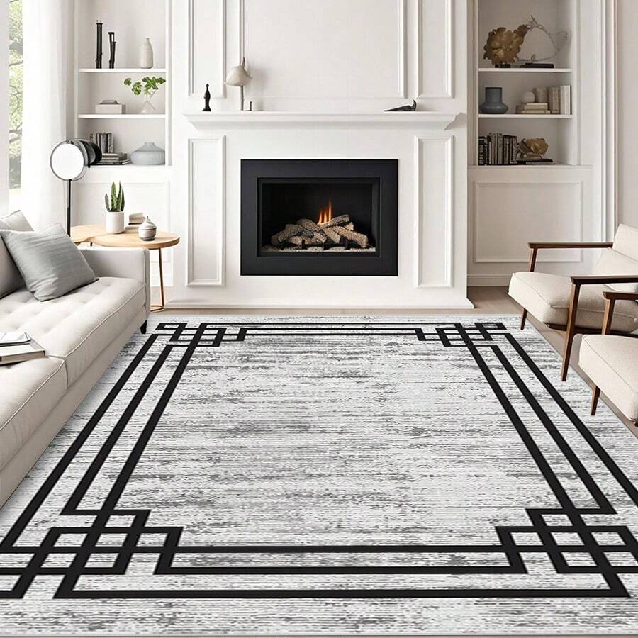 1 pieza Alfombra de área con patrón de cuadros geométricos [Terciopelo de cristal, fondo punteado, 5 mm de grosor] - Impermeable, antideslizante, fácil de limpiar, lavable a máquina, suave y cómoda, adecuada para felpudo, cocina, sala de estar, dormitorio, pasillo, baño, lavandería, decoración del hogar, decoración del baño, alfombra para exteriores, felpudo, decoración de otoño, accesorios de baño, de vuelta al colegio