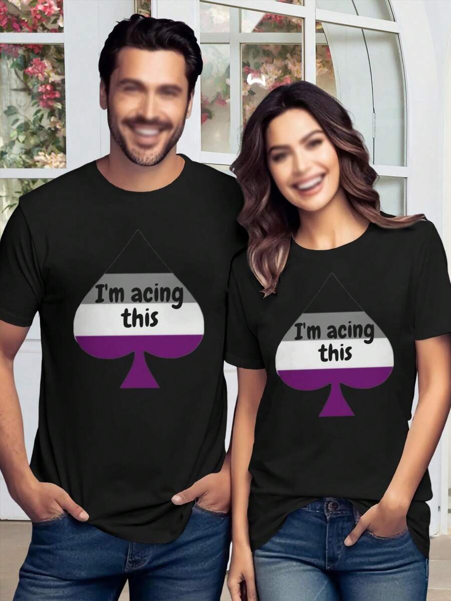 Asexual Pride Couple T-Shirts 'I'm Acing This' - Matching Tees For Her - Black - View 1