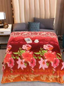 Cobijas Ligera Matrimonial Con Flores, Frazada Súper Suaves y Acogedoras, Patrón a Rayas, Super Suave y Cálida, Para Uso Durante Todas Las Estaciones (200*220 cm) - Rosa Pálido Naranja Real - Ver 2