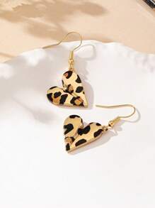 1 para eleganckich kolczyków ze stopu w kształcie serca w stylu retro z nadrukiem w panterkę, uniwersalne akcesoria do biżuterii modowej dla kobiet, pomysł na prezent na walentynki, mamę, mamę, dzień matki, prezent