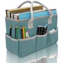 1pc Multi-Functional Storage Bag, Portable Tote Bag With Handles & Pockets, Wear-Resistant Oxford Storage Bag,Suitable For Artists,,Children, Teachers,Office Supplies Organizer Art Supplies - 淺綠色 - 查看 1