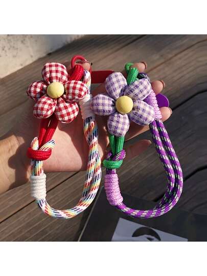 可调节花卉尼龙手机挂绳 - 时尚编织腕带，配有快速释放扣，适合所有手机，色彩鲜艳且方便，手机挂绳，2 种花朵款式随机发货