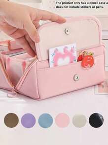 1Pc﻿ Large Capacity Pencil Case With A Magnetic Clasp For Office Stationery And Desk Storage - Multicolor - View 2