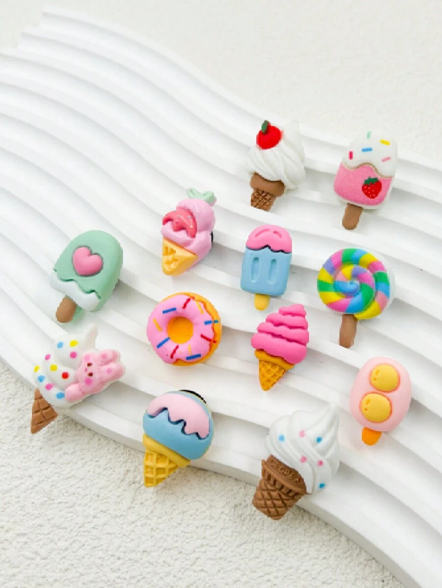 Bộ 12 móc khóa giày hình kem và bánh rán, đồ trang trí dễ thương cho guốc gỗ và dép xăng đan, lý tưởng cho tiệc tùng và quà tặng sáng tạo cho bé gái - Nhiều màu - Xem 1