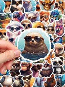 55 piezas Lindas pegatinas de animales para decoración de portátil, manual, estuche de teléfono celular