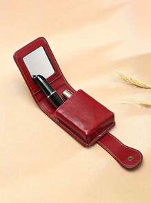 1pc Mini Cosmetic Case With Mirror, Elegant Faux Leather Lipstick Bag, Portable Makeup Pouch With Snap Closure - Versatile And Stylish For Daily Use And Travel