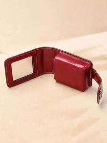 1pc Mini Cosmetic Case With Mirror, Elegant Faux Leather Lipstick Bag, Portable Makeup Pouch With Snap Closure - Versatile And Stylish For Daily Use And Travel