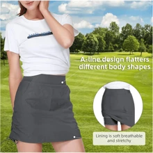 CAMEL CROWN Váy quần vợt nữ thường ngày, kiểm soát bụng, chống tia UV, váy chơi golf khô nhanh có túi năng động - Xám - Xem 4