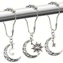 12 Star Moon Sun Shower Curtain Hooks - Curtain Shower Curtain Decorative Metal Hooks Happy Spring Fall Decor Bathroom Accessories Back To School Bathroom Decor - Silver - View 1