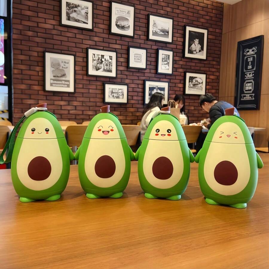 Taza de Agua de Aguacate - Vaso de Vidrio con Diseño Divertido y Caras Alegría - 280 ml, Capacidad Ideal para Bebidas y Bebidas Calientes, Diseño de Aguacate con Caritas Alegres (Cuatro Caras Surtidas, Envío Aleatorio) - Vaso Portátil con Asa para Viajes y Uso Diario, Opción Divertida para Regalos