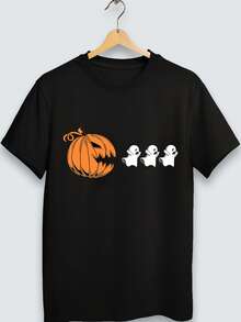 Camiseta Algodão Juvenil e Infantil Unissex Pac Abobora Halloween Menino Menina