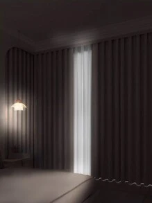 1 pieza Cortina opaca de color crema tipo lino contemporánea y sencilla, con aislamiento térmico a prueba de polvo, para sala de estar y dormitorio - Beis - Ver 6