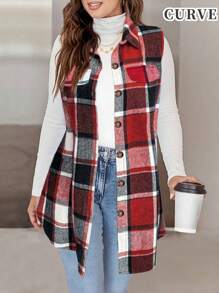 Áo khoác vest thường ngày in họa tiết kẻ caro cỡ lớn cho nữ - Màu Hồng Tươi - Xem 1