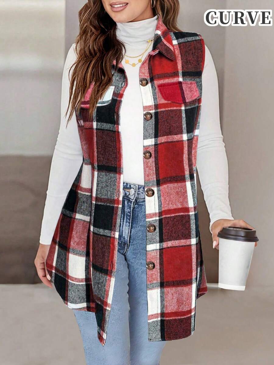 Áo khoác vest thường ngày in họa tiết kẻ caro cỡ lớn cho nữ - Màu Hồng Tươi - Xem 1