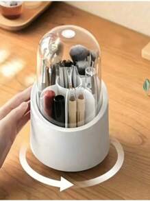 Porta Pincel Rotação Organizador Portátil 360º De Mesa Cosmético Maquiagem Porta-escovas Batom Caixa Tubo Transparente - Branco - Visão 6