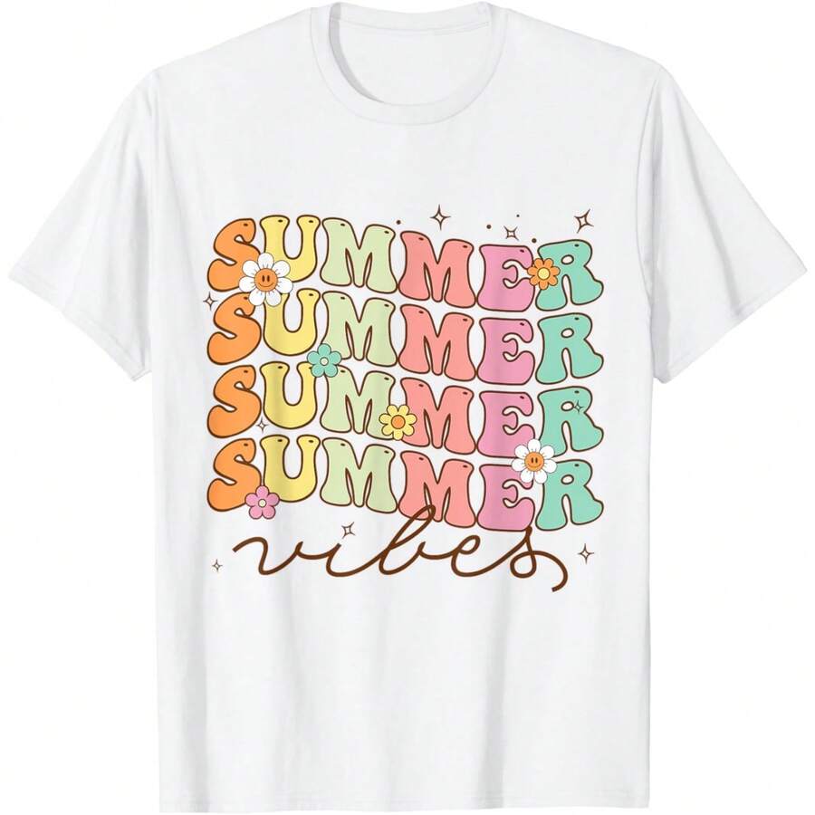 Retro Groovy Summer Vibes For Women Men Kids Summer Vacation T-Shirt